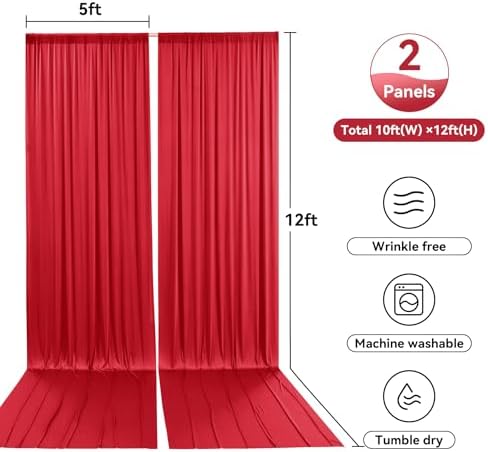10x12 ft Red Backdrop Curtains for Wedding Parties, Wrinkle Free Polyester 12 ft Long Photo Backdrop Drapes Back, alternate