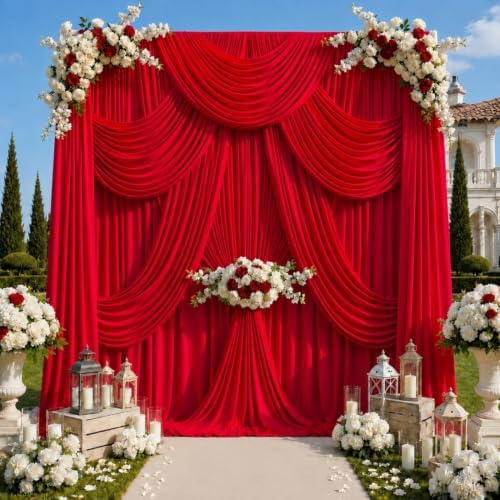 10x12 ft Red Backdrop Curtains for Wedding, Party and Photo in 10FT(W) x 12FT(H) in Red