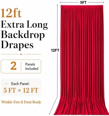 10x12 ft Red Backdrop Curtains for Wedding, Party and Photo in 10FT(W) x 12FT(H) in Red, alternate view 6