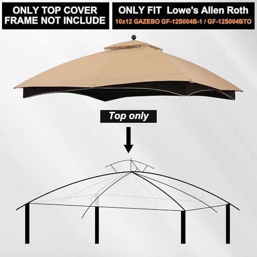 10x12 ft Replacement Canopy Top for #GF-12S004B-1, Beige Plaid in 10x12 ft, alternate view 3