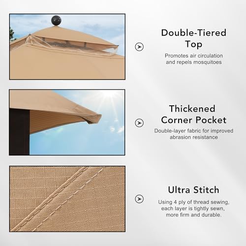 10x12 ft Replacement Canopy Top for #GF-12S004B-1, Beige Plaid in 10x12 ft, alternate view 4