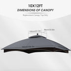 10x12 ft Replacement Canopy Top for #GF-12S004B-1, Gray in 10x12 ft in Gray, alternate view 2