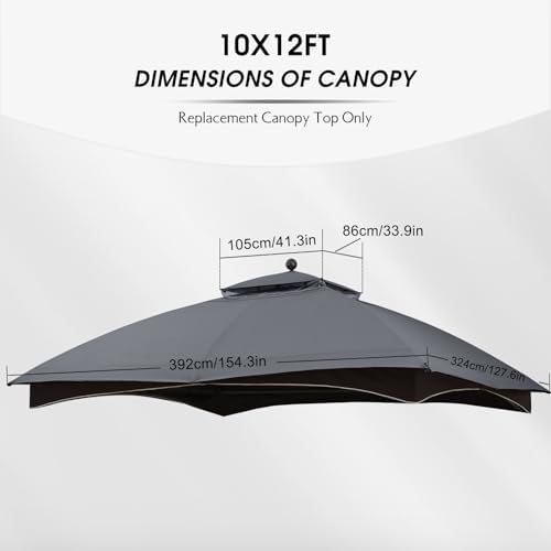 10x12 ft Replacement Canopy Top for #GF-12S004B-1, Gray in 10x12 ft in Gray, alternate view 2