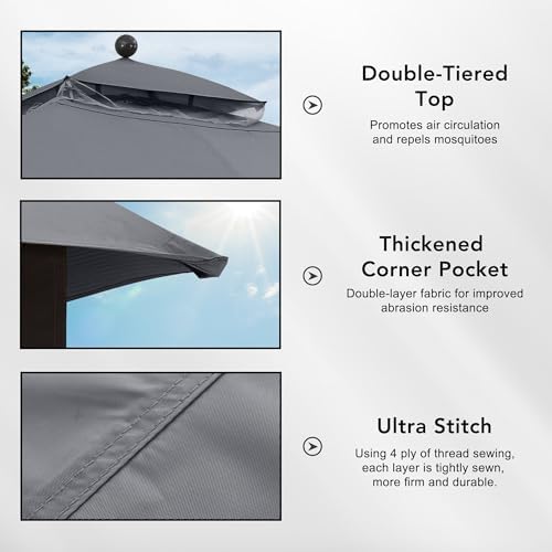 10x12 ft Replacement Canopy Top for #GF-12S004B-1, Gray in 10x12 ft in Gray, alternate view 4