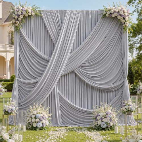 10x12 ft Silver Backdrop Curtains for Weddings Parties, Birthdays in 10x12 ft