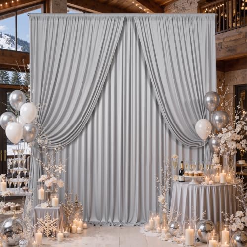 10x12 ft Silver Backdrop Curtains for Weddings Parties, Birthdays in 10x12 ft, alternate view 4