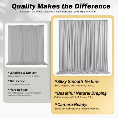 10x12 ft Silver Backdrop Curtains for Weddings Parties, Birthdays in 10x12 ft, alternate view 6