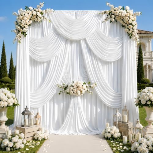 10x12 ft White Backdrop Curtains for Wedding, Party and Photo in 10FT(W) x 12FT(H) in White