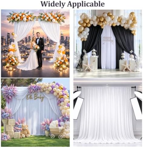 10x12 ft White Backdrop Curtains for Wedding, Party and Photo in 10FT(W) x 12FT(H) in White, alternate view 5