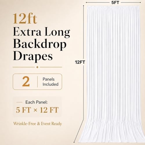 10x12 ft White Backdrop Curtains for Wedding, Party and Photo in 10FT(W) x 12FT(H) in White, alternate view 6