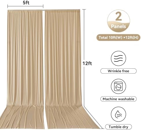 10x12 ft Wrinkle Free Champagne Backdrop Curtain for Wedding Parties, Silky Polyester 2 Panels 12 ft Long Photo, alternate