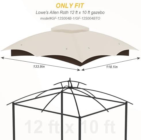 10x12 Gazebo Canopy Replacement, #GF-12S004B-1, Beige in Beige, alternate view 3