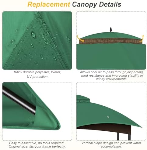 10x12 Gazebo Canopy Replacement, #GF-12S004B-1, Green in Green, alternate view 6