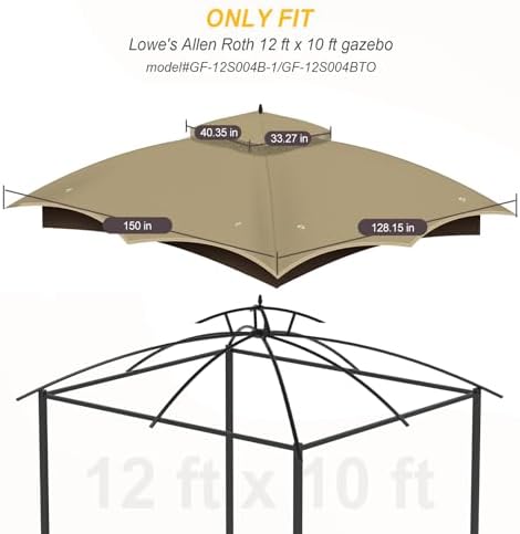 10x12 Gazebo Canopy Replacement, #GF-12S004B-1, Khaki in Khaki, alternate view 3