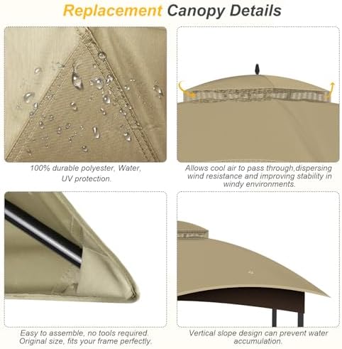 10x12 Gazebo Canopy Replacement, #GF-12S004B-1, Khaki in Khaki, alternate view 5