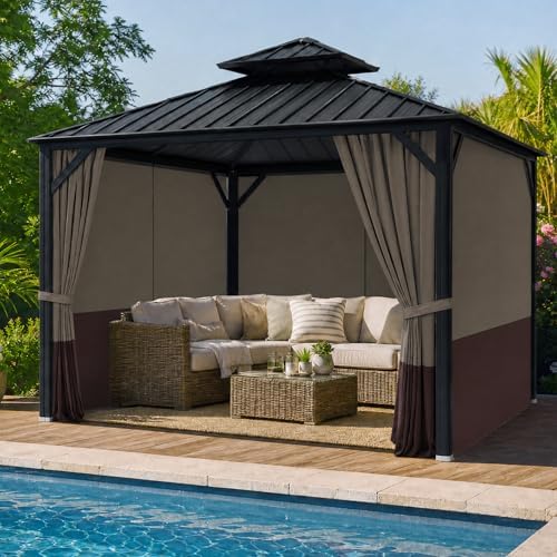 10x12 Gazebo Privacy Curtains, 4 Panels with Zipper, Khaki Brown, alternate view 2