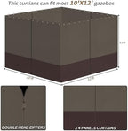 10x12 Gazebo Privacy Curtains, 4 Panels with Zipper, Khaki Brown, alternate view 3