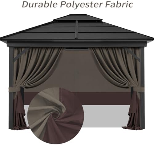 10x12 Gazebo Privacy Curtains, 4 Panels with Zipper, Khaki Brown, alternate view 4
