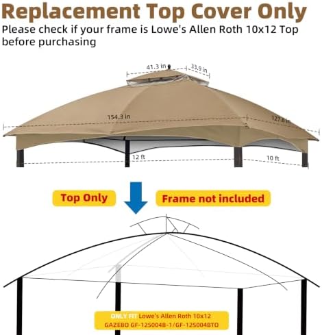 10x12 Gazebo Replacement Canopy Top for Lowe's Allen Roth #GF-12S004B-1, alternate view 2