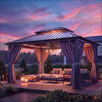 10x12 Hardtop Gazebo with Galvanized Steel Double Roof, Black in Black