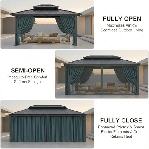 10x12 Hardtop Gazebo with Galvanized Steel Double Roof, Black in Black, alternate view 4