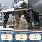 10x12 Hardtop Gazebo with Galvanized Steel Double Roof, Black in Black, alternate view 6