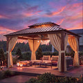 10x12 Hardtop Gazebo with Galvanized Steel Double Roof, Brown in Brown