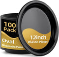 10x12 inch Oval Black Plastic Plates, 100 Pack Black Plates Disposable in 100 Count in Black