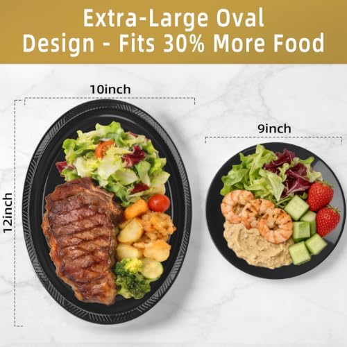 10x12 inch Oval Black Plastic Plates, 100 Pack Black Plates Disposable in 100 Count in Black, alternate view 3