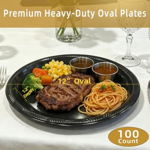 10x12 inch Oval Black Plastic Plates, 100 Pack Black Plates Disposable in 100 Count in Black, alternate view 4