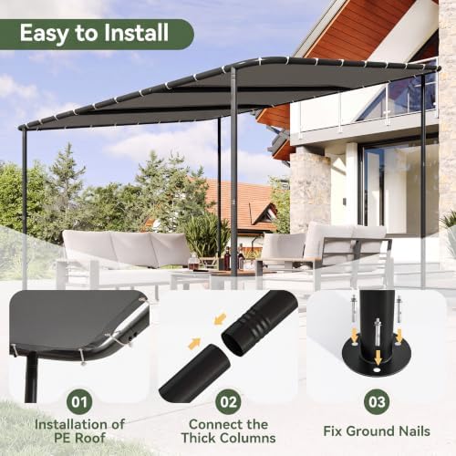 10x12 Lean-to Gazebo, Sloped Pergola Porch Canopy Awning for Patio, alternate view 5