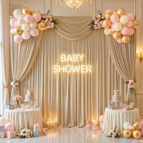 10x12ft Beige Backdrop Curtain for Wedding Parties, 2 Panels (5x12 ft Each) Wrinkle-Free Dackdrop Curtains, alternate view 2