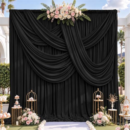 10x12ft Black Backdrop Curtain for Wedding Parties, 2 Panels (5x12 ft Each) Wrinkle-Free Dackdrop Curtains