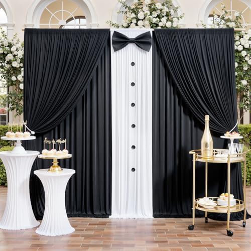 10x12ft Black Backdrop Curtain for Wedding Parties, 2 Panels (5x12 ft Each) Wrinkle-Free Dackdrop Curtains, alternate view 2