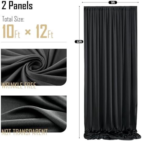 10x12ft Black Backdrop Curtain for Wedding Parties, 2 Panels (5x12 ft Each) Wrinkle-Free Dackdrop Curtains, alternate view 6