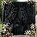10x12ft Black Backdrop Curtain for Wedding Parties, Wrinkle Free 2 Panels 12 ft Long Silky Polyester Photo