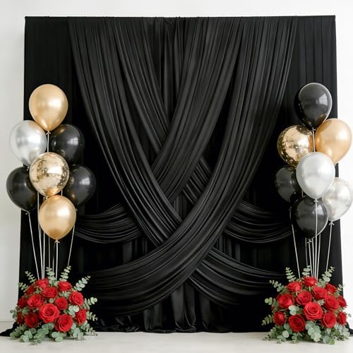 10x12ft Black Backdrop Curtain for Wedding Parties, Wrinkle Free 2 Panels 12 ft Long Silky Polyester Photo, alternate view 3