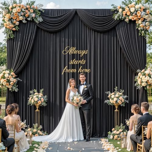 10x12ft Black Backdrop Curtain for Wedding Parties, Wrinkle Free 2 Panels 12 ft Long Silky Polyester Photo, alternate view 5