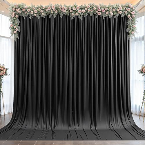 10x12ft Black Backdrop Curtain Panels for Parties - Wrinkle Free Polyester Photo Curtain Backdrop Wedding Back