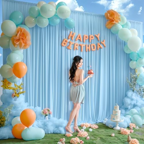 10x12ft Blue Backdrop Curtain Panels for Parties - Wrinkle Free Polyester Photo Curtain Backdrop Wedding Back, alternate view