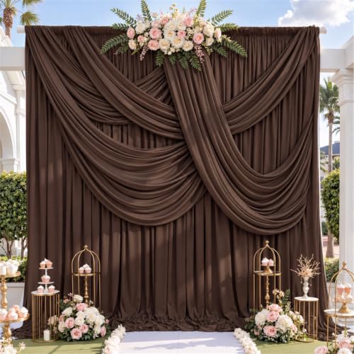 10x12ft Brown Backdrop Curtain for Wedding Parties, 2 Panels (5x12 ft Each) Wrinkle-Free Dackdrop Curtains