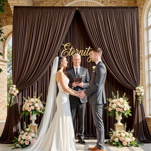 10x12ft Brown Backdrop Curtain for Wedding Parties, 2 Panels (5x12 ft Each) Wrinkle-Free Dackdrop Curtains, alternate view 2