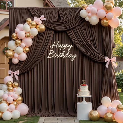 10x12ft Brown Backdrop Curtain for Wedding Parties, 2 Panels (5x12 ft Each) Wrinkle-Free Dackdrop Curtains, alternate view 5