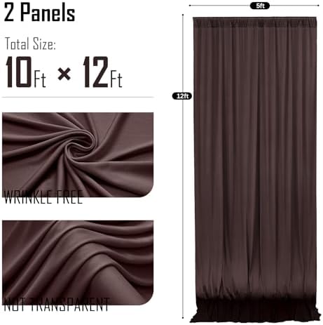 10x12ft Brown Backdrop Curtain for Wedding Parties, 2 Panels (5x12 ft Each) Wrinkle-Free Dackdrop Curtains, alternate view 6