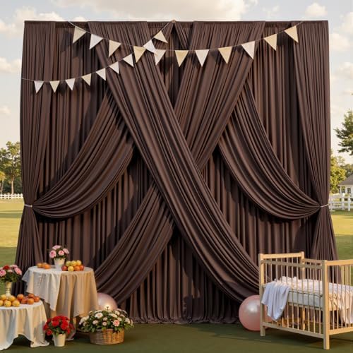 10x12ft Brown Backdrop Curtain for Wedding Parties, 2 Panels (5x12 ft Each) Wrinkle-Free Dackdrop Curtains, alternate view 7