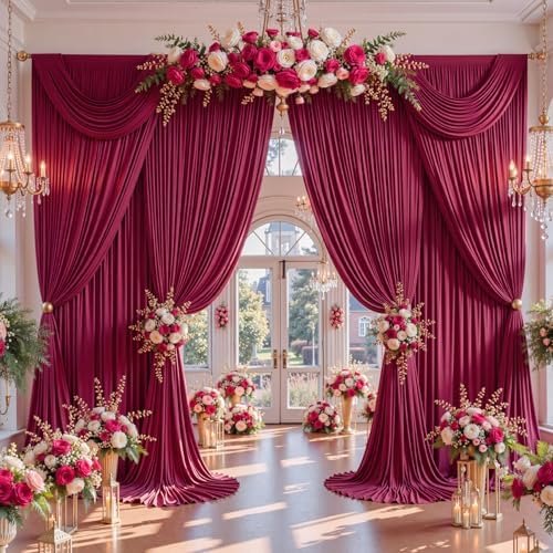 10x12ft Burgundy Backdrop Curtains for Parties Wrinkle Free Fabric Backdrop Curtain Birthday Photo Drapes, alternate view 2