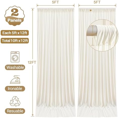 10x12ft Cream Backdrop Curtain Panels for Parties - Wrinkle Free Polyester Photo Curtain Backdrop Wedding Back, alternate