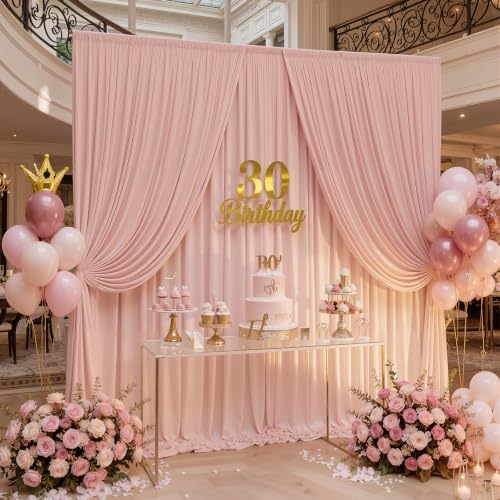 10x12ft Dusty Rose Backdrop Curtain, 2 Panels 5x12ft Thick Wrinkle-Free Polyester Fabric, Professional, alternate view 2