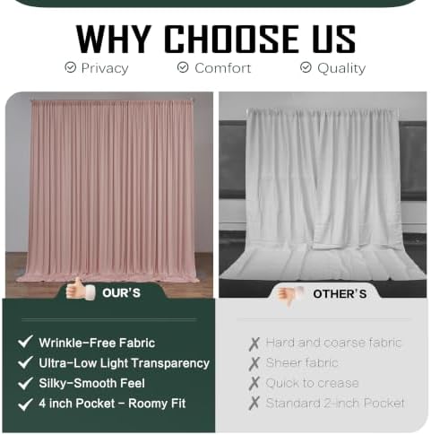 10x12ft Dusty Rose Backdrop Curtain, 2 Panels 5x12ft Thick Wrinkle-Free Polyester Fabric, Professional, alternate view 4
