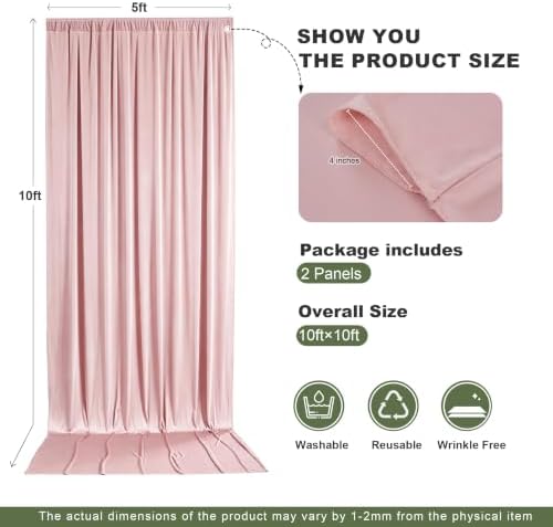 10x12ft Dusty Rose Backdrop Curtain, 2 Panels 5x12ft Thick Wrinkle-Free Polyester Fabric, Professional, alternate view 6